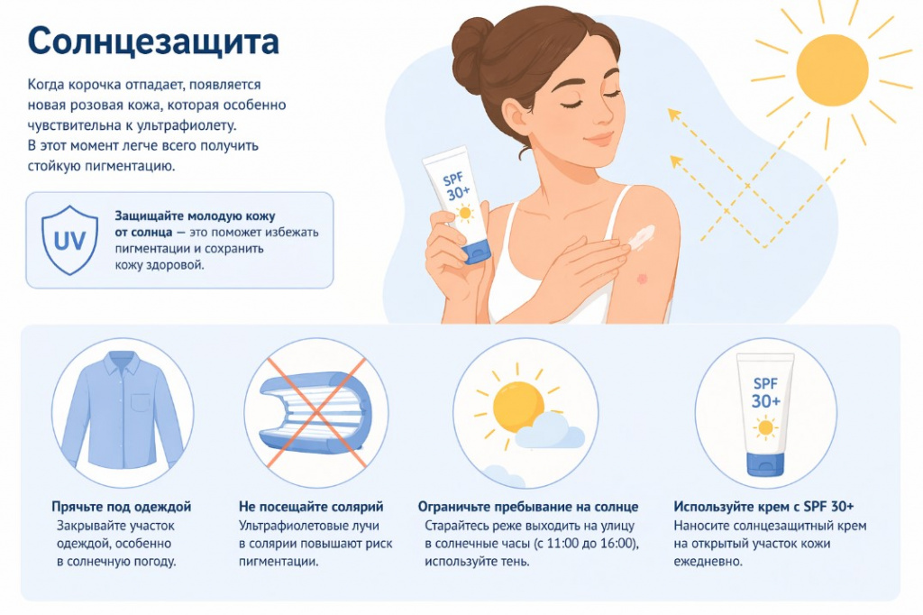 когда-корочка-отпадает-появляется-новая-розовая-кожа,-которая-особенно-чувствительна-к-ультрафиолету солнцезащита-кожи